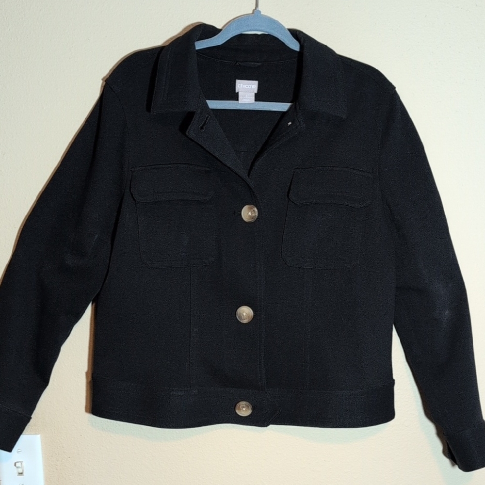 Chico's Black Utility Jacket with  Buttons